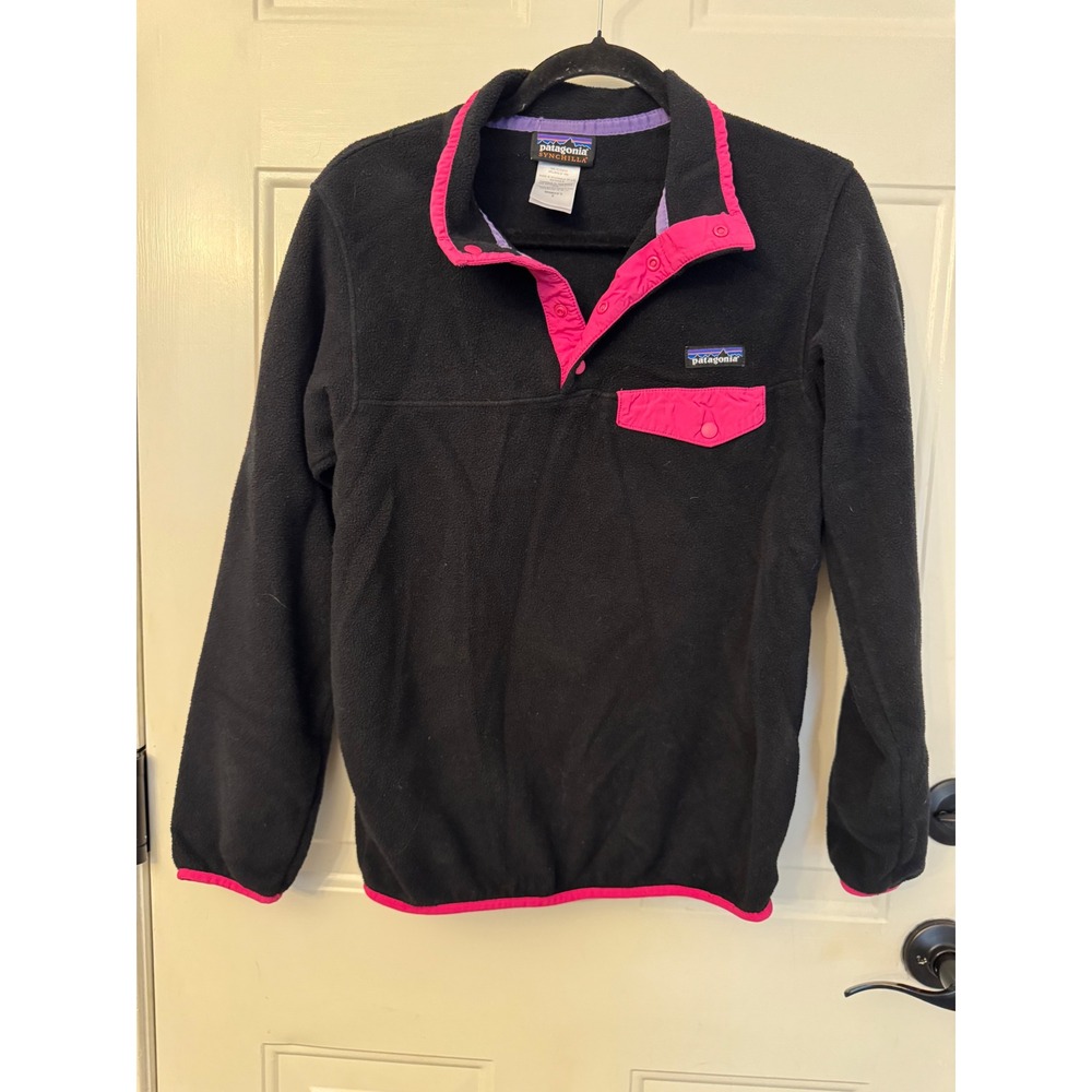 Patagonia Womens Synchilla Lightweight Snap-T Fleece Pullover Black Pink S 25455